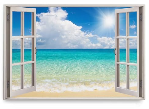 Paul Sinus Wandbild 120x80cm Fensterbild Meer Horizont Türkis Blau Sonnenschein Strand