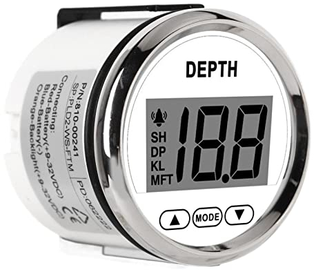 Digitaler Tiefenmesser, 12 V Wasserdicht Anzeige der Meerestiefe Echolot Tiefengeber Dash-Tiefenmesser-Geber mit Weißer Hintergrundbeleuchtung, Meerestiefenmesser für Yachten Boote