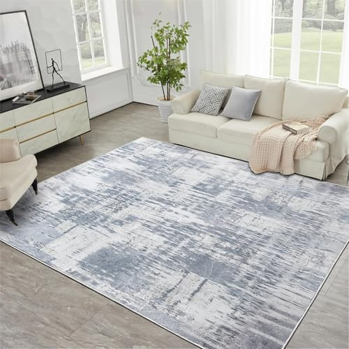 Tinyboy-hbq Waschbarer Teppich für Wohnzimmer und Schlafzimmer - Moderner Kurzflor, Rutschfest, Weich, Groß (Grau/Hellblau/Mehrfarbig, 160 x 200 cm)