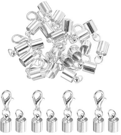 sourcing map 10Pcs Cord End Caps, 5.5mm End Caps Barrel Beads Kumihimo End Caps Iron for Leather Ribbon Clamp Clasp Jewelry Making Necklace Cord DIY Craft (Silver)