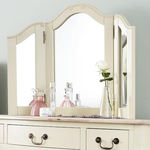 Statement Furniture Juliette 3-Way Dressing Table Mirror | Angle Adjustable, Arched, Wooden Frame, Carved Detail, French Style, Tri Fold | W84cm, H60cm, D2cm (champagne)
