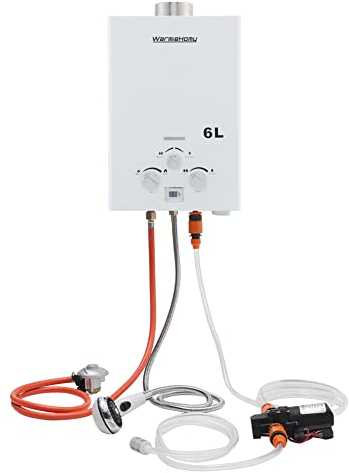 Warmiehomy Gas Water Heater 6L Instant Gas Water Heater with 12V Water Pump Propane Portable Camping Shower for Outdoor Camping RV Trip Horse Washing