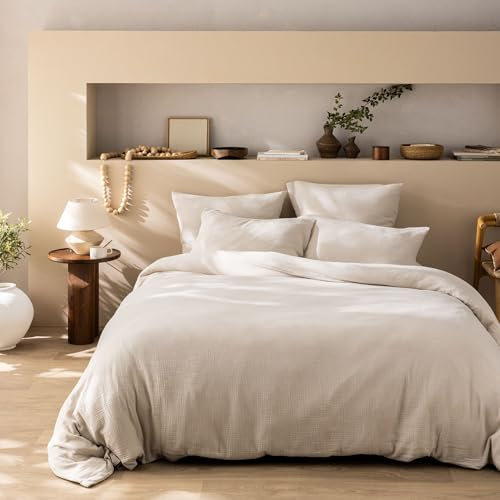 MATT & ROSE Housse de Couette Unie Double Gaze DE Coton 260x240cm | 100% Coton de qualité supérieure | Oeko-TEX | Housse de Couette 260x240cm | Naturel
