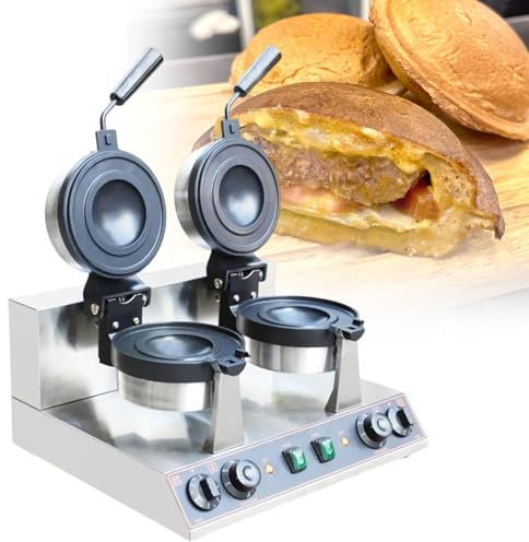 Gaufrier à Hamburger Simple/Double, Plaques AntiadhéSives En Acier Inoxydable, Machine à Gaufres Pour Hamburgers, Minuterie De 5 Minutes Et ContrôLe De La TempéRature, Machine à Presser Pour,Double