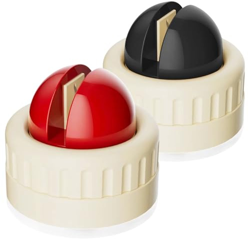 Mesen Mini Knife Sharpener With Suction Cup, 2 Stück Manuelle Messerschärfer, Knife Sharpener, Wolframstahl für den Vorschliff und Keramikstein für Feinschliff (Schwarz, Rot)
