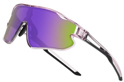 DUCO Kinder Sonnenbrille Jugend Baseball Sonnenbrille Leicht TR90 Rahmen UV400 Sport Radfahren Sonnenbrillen für Jungen Mädchen DK268 (Clear Lila Rahmen Schwarz Temple Purle Linse)