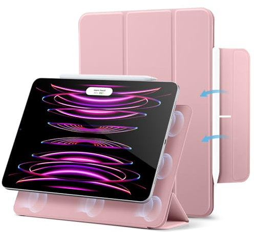 ESR für iPad Pro 12,9 Zoll Hülle 2022/2021/2020 (6./5./4. Generation), iPad Air 13 Zoll M3/M2 (2025/2024) Hülle, Starke Magnetbefestigung, Trifold Ständerhülle, Volle Pencil 2 Unterstützung, Rosa