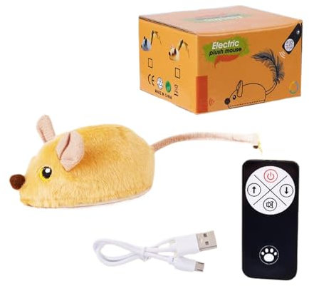 Ailan Schwanz Katzenspielzeug Fernbedienung Maus für Katzen Fernbedienung Maus Katzenspielzeug Plüsch Interaktives Spielzeug für Katzen, Gelb, Modell mit Fernbedienung
