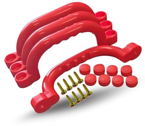 Spielturmking® Handgriffe Spielturm - Wetterfeste Sicherheitsgriffe mit Griffmulden, Robuste Griffe Spielturm, Haltegriffe Spielturm, Klettergriffe Kinder Indoor & Outdoor (Rot, 4er Pack)