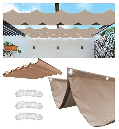 Rétractable Vague Voile Ombrage Rectangulaire Imperméable 4x6M(LXL) Toile D'ombrage Filet D'ombrage Bâche Ombrage Protection UV Solaire pour Jardins Balcons Terrasse Pergola Kaki