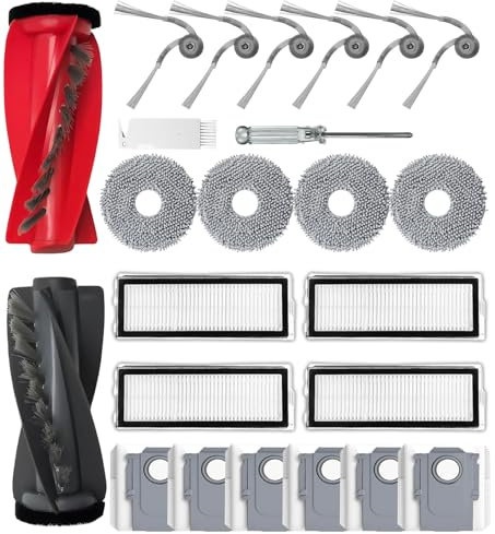APZOVO Accessoires de Rechange pour Roborock Qrevo Curv/Qrevo Curv S5X /Qrevo Edge/Qrevo Edge S5A, 1 Brosse Principale, 6 Sacs à Poussière, 4 Hepa Filtre, 4 Serpillière, 6 Brosse Latérale