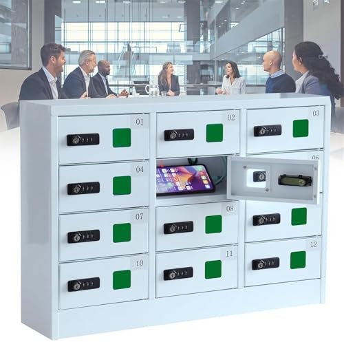 Portable Charging Mobile Phone Cabinet, 12 Slot Phone Steel Storage Box, Secure Phone Cabinet,QC3.0 Fast Rechargeable,with Combination Lock