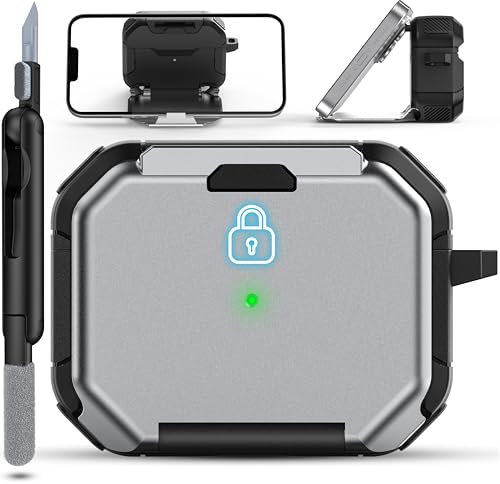 RFUNGUANGO Compatible with AirPods Pro 2nd/1st Generation Protective Case with Phone Holder Function, Suitable for AirPods Pro 2 Locking Protective Case with Cleaning Kit - Space Gray