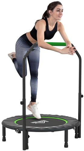 HOMCOM 40 Foldable Mini Trampoline Fitness Trampoline Rebounder for Adults with Adjustable Foam Handle, for Indoors, Outdoors, Cardio Training, Green