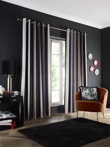Laurence Llewelyn-Bowen Eyelet Curtains, Living Room, 229 x 229 cm, Black, 100% Recycled Polyester, Blackout, Thermal Insulated, Velvet, Striped