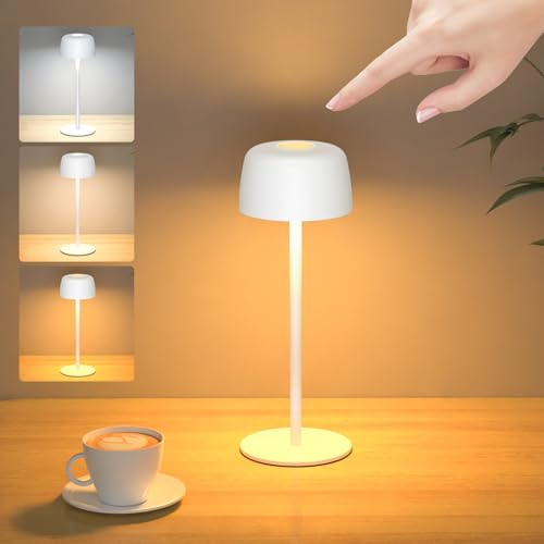 Kabellose Tischlampe Akku Dimmbar 3 Farbtemperaturen H25cm，Weiß：1 stk