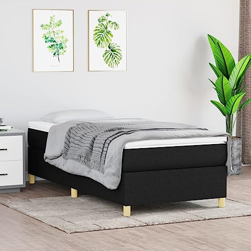 Qnhdfrt Letto a molle con materasso, 100 x 200 cm, in tessuto nero, con molle insacchettate, per un sonno riposante, con doghe in compensato e coprimaterasso