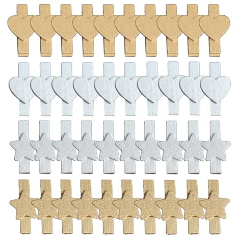 RTRTGS 40 pezzi Mollette in legno decorative e per bricolage, Mini mollettine legno piccole per foto e lavoretti, + 30 m di spago per foto, biglietti, matrimonio, album di ritagli, fai da te