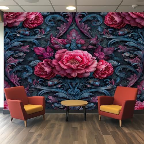 Generisch Tapete Rot Pfingstrose, Art Fototapete Barocke Viktorianisch Blumen Tapeten Wandtapete Wohnzimmer Schwarz Rot Tapete fur Schlafzimmer 400x280 cm Wanddekoration Vliestapete W&35