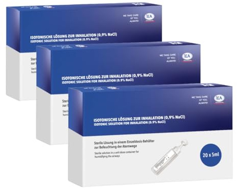 IEA Medical Kochsalzlösung 0,9% NaCl – 60×5 ml zum Inhalieren, Vernebler | Sterile, isotonische Einzeldosen à 5 ml – konservierungsfrei für Vernebler & Inhalator; sanft für Baby, Kinder & Erwachsene