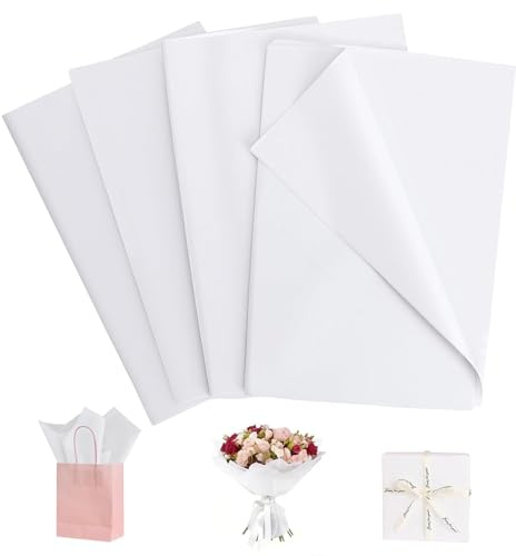 Avemest Papier de soie, Lot de 100 feuilles de papier de soie blanc de 50 x 70 cm, Pour Emballage Cadeau Fleurs, DIY Décoration, Noël, Mariage, Anniversaire, Pâques, calque à coudre