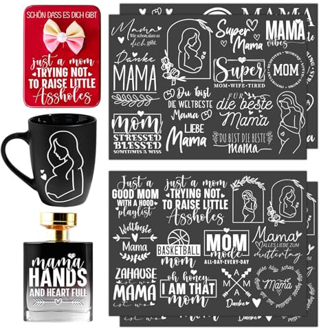 Rub On Sticker Sprüche Muttertag Mama Motive Mutterliebe Aufkleber | Rub On Folie für Fotoalbum Sticker und Glasaufkleber, Deko zum Kleben für Muttertagsdekoration & Geschenke Weiß