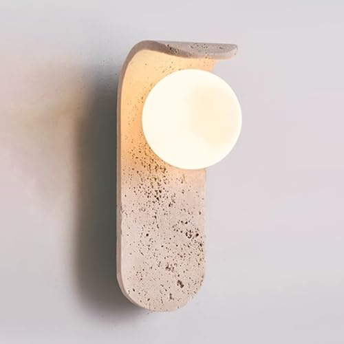 YFMYY Sconce da parete in travertino Wabi-sabi in stile giapponese, lampada da parete moderna in marmo vintage da 9,8 H con paralume in vetro, lampade da toletta in pietra naturale(Yellow)