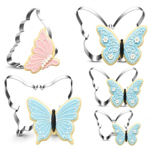 5 Stück Ausstechformen Edelstahl Schmetterlings Ausstecher Schmetterling AusstecherSet 5 Größen Ausstechformen Frühling Oster Ausstechformens für Küche Backen Handgemachte Snacks Diy Desserts(Silber)