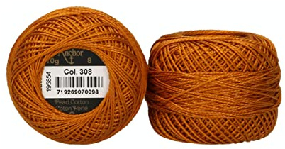 Anchor 4591008-00308 Embroidery Thread, 100% Cotton, Gold, Thickness 8, 82 m