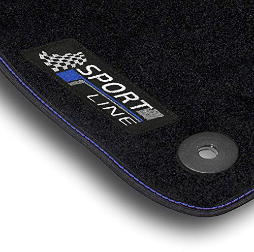 Bär-AfC Auto Fußmatten Sport Line passend für Audi A3 8V ab 2012 Sportback, Autoteppiche Nadelvlies Schwarz, Bandeinfassung mit Blauer Ziernaht, Stick Blau & Grau, Set 4-teilig, AU61833