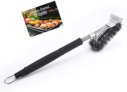 Sonderpreis Charma Kaman Grillbürste + PDF Grillguide, Premium Barbecue Grill bürste, Reinigungsbürste, Edelstahlborsten,18zoll Oder 42cm (Schwarz)