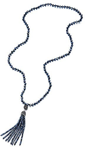 iMETACLII Statement Halsketten Y-Form Franse Quaste Anhänger Dunkelgrau Blau Kristall Perlen Lange Kette, Bankette Abendkleid