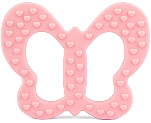 PREMYO Schmetterling Beißring für Babys Kühlend - Zahnungshilfe aus Silikon BPA Frei Weich - Lindert Schmerzen beim Zahnen - Rosa