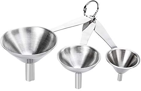 Yumi V Hip Flask Set, 3 Mini Stainless Steel Funnels with Long Handle for Filling Bottles or Containers