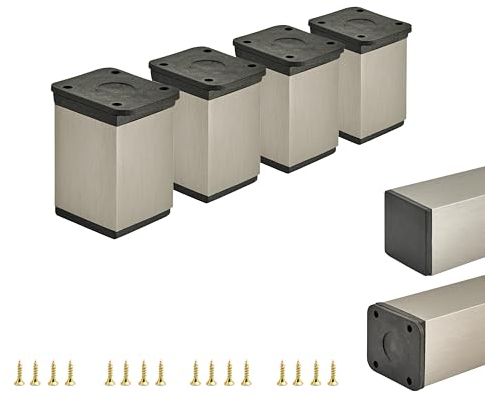 ALUSFERA Pieds de Meubles réglables – Lot de 4 – Pieds d'armoire au Design élégant – Pieds pour Meubles 40 x 40 x 60 mm avec Montage Facile et kit de vis Complet