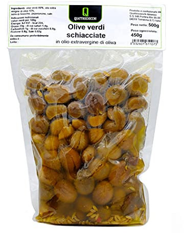 Olive Verdi Schiacciate in Olio extra Vergine di Oliva 500 gr