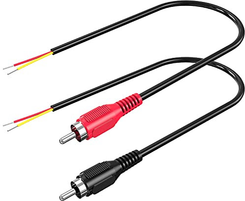 RCA to Speaker Wire, 18AWG 2 Pack RCA Male Plug Adapter to Bare Cable Open End, UIInosoo Audio Cable 1ft, Black and Red