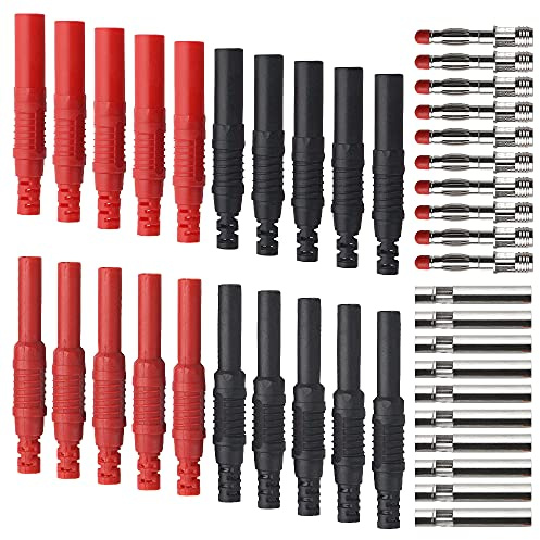 WMYCONGCONG Black/Red 10Pcs Insulated Safety Shrouded 4mm Banana Female Jack Connector + 10Pcs 4mm Banana Plug Connectors Wire Solder DIY Multimeter Test Leads