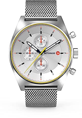 DeTomaso D10 Chronograph Limited Edition White Herren-Armbanduhr Analog Quarz Mesh Milanese Silber Brushed