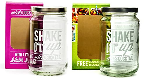 Shake It Up Jam Jar Cocktail Glass Shaker Recipe Card Party Home Bar Pub Gift x2