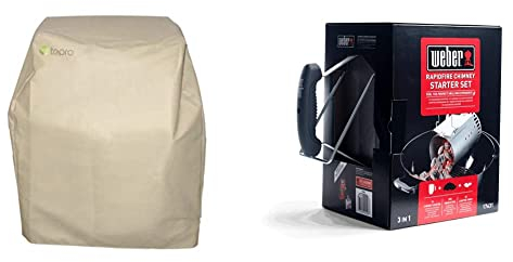 Tepro 8600 - Funda Para Barbacoa Toronto + Weber 17631 - Set Chimenea Con Briquetas Encendido Blancas, Inox, 2 Kg / 6 Pastillas