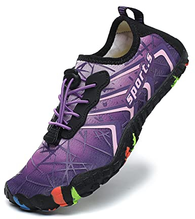 ziitop Badeschuhe Damen Herren Strandschuhe Schnell Trocknend Wasserschuhe Drainagelöcher Strand Schwimmschuhe Unisex Barfußschuhe für Kajakfahren Studio Traillauf Wandern(EU42 Farbverlauf lila)