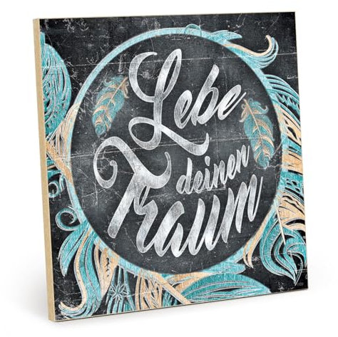 TypeStoff Holzschild mit Spruch – Lebe deinen Traum – im Vintage-Look mit Zitat als Geschenk und Dekoration zum Thema Motivation - HS-01109