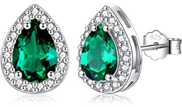SNORSO Clous D'oreilles Argent Pour Femme Fille, Boucles d'oreilles Zircon Cubique Larme, Boucles d'oreilles Emeraude Vert Pierre de Naissance Mai, Cadeau Anniversaire Mariage pour Femme Fille