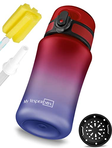 My Vesperbox – Minny - Kinder Trinkflasche auslaufsicher – mit Strohhalm oder Sieb - 350ml – leichte Tritan Wasserflasche - BPA frei - für Kindergarten, Schule (Rot - Blau 350ml)