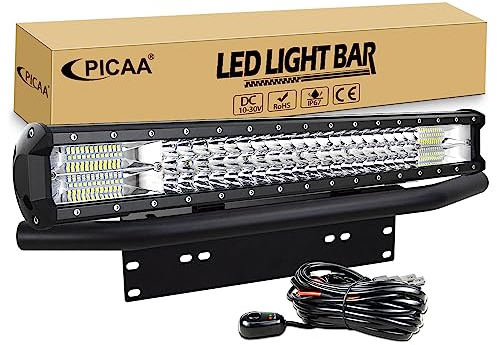 PICAA 23 Zoll 324W LED Lichtbalken mit Halterung 12V Kabelbaum, Tri-Reihen Spot Flood Combo Lightbar Arbeitsscheinwerfer für Auto Offroad 4x4 LKW Traktor, 6000K Weiß Led Nebelscheinwerfer