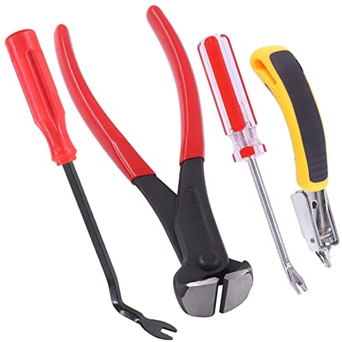Swpeet 4Pcs Tack Puller Staple Remover Tool Set, Upholstery and Construction U Tip Nail Tack Puller U Tip Fastener Remover Carpet Remover Pefect for Removing All Kinds of Staples for Furniture, Floor