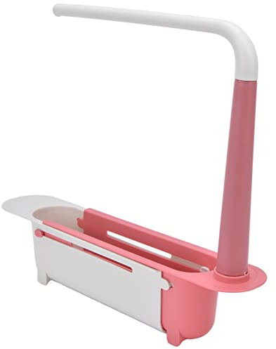 Soporte para Fregadero Telescópico, Organizador Extensible Toallero Cocina, Escurridor Bandeja de Fregadero Soporte de jabón de Esponja, Soporte de Bandeja Ampliable para la Cocina(Rojo)