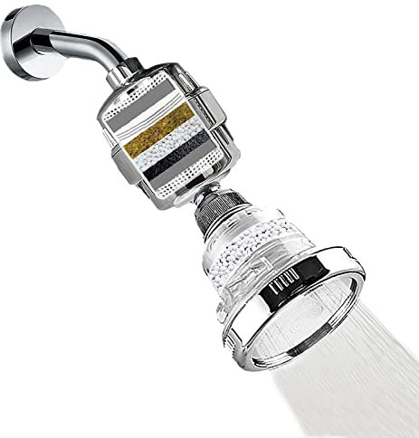 StoneStream - Soffione doccia filtrato + filtro doccia ad acqua dura a 15 stadi (HWF), rimuove cloro e altre sostanze dall'acqua dura