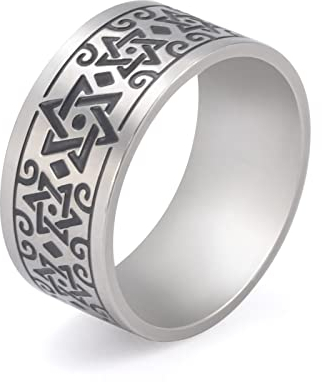 Hexagramm-Sternring für Herren, Edelstahl, Davidstern, 6-zackiger Stern, Siegel von Salomon, heidnisches Wicca-Symbol, jüdischer Schmuck, Größe 7-11, 8, Edelstahl, Kein Edelstein